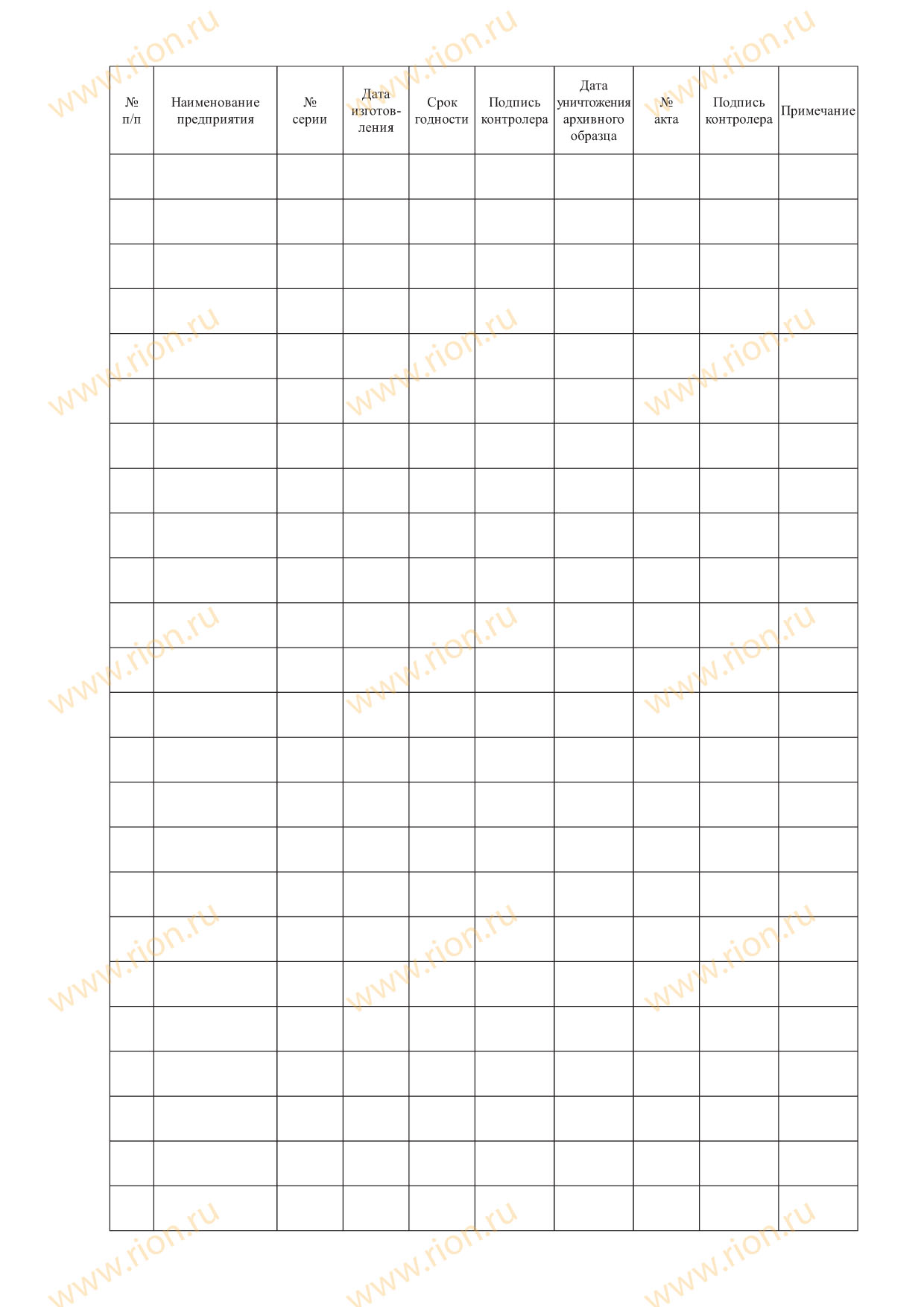 Журнал регистрации архивных образцов готовой продукции Макет RA0153 ...