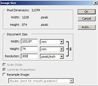 Photoshop: диалог установки размеров изображения