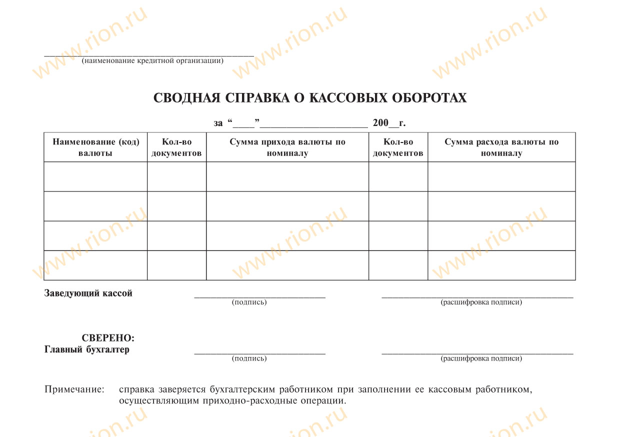 Сводная справка о кассовых оборотах