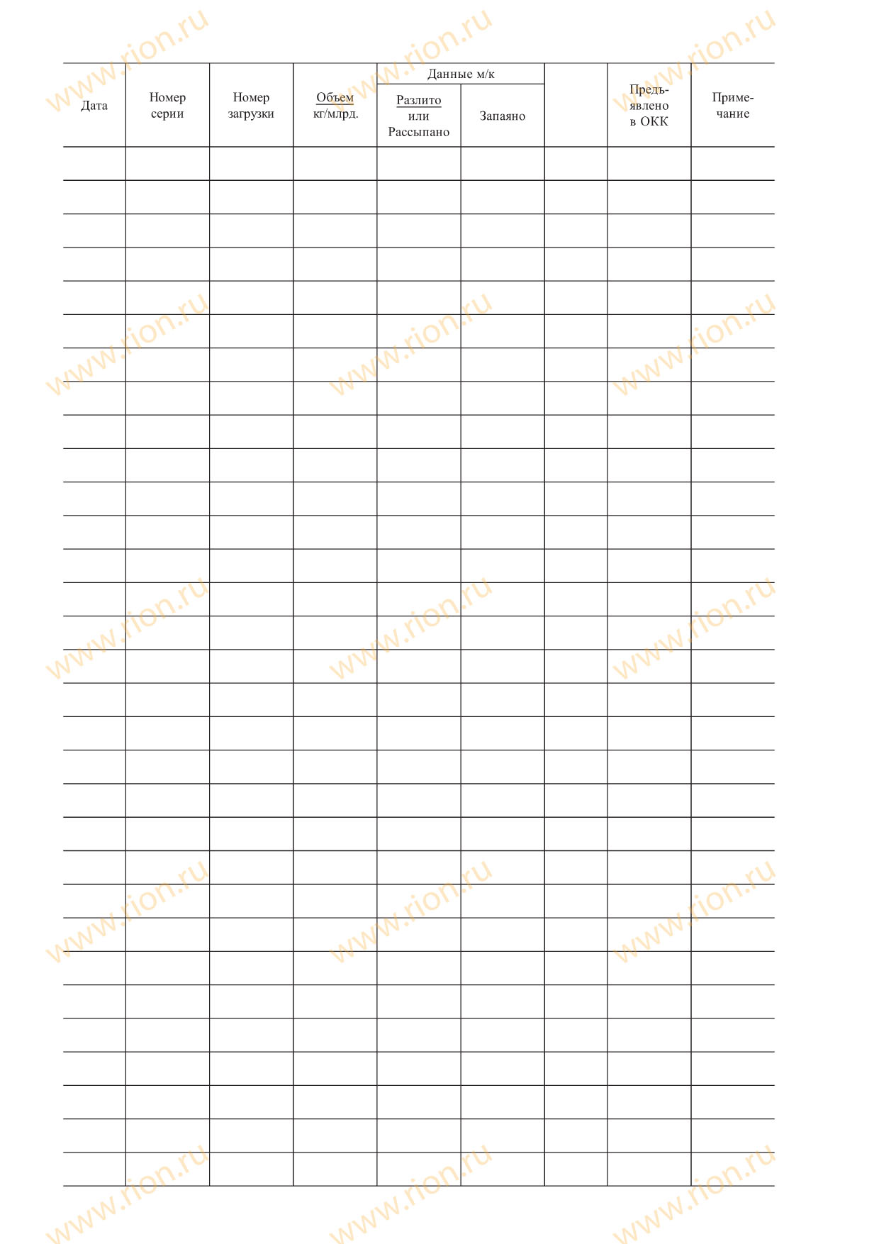 Журнал регистрации продукции выпускаемой с участка инъекционных ...