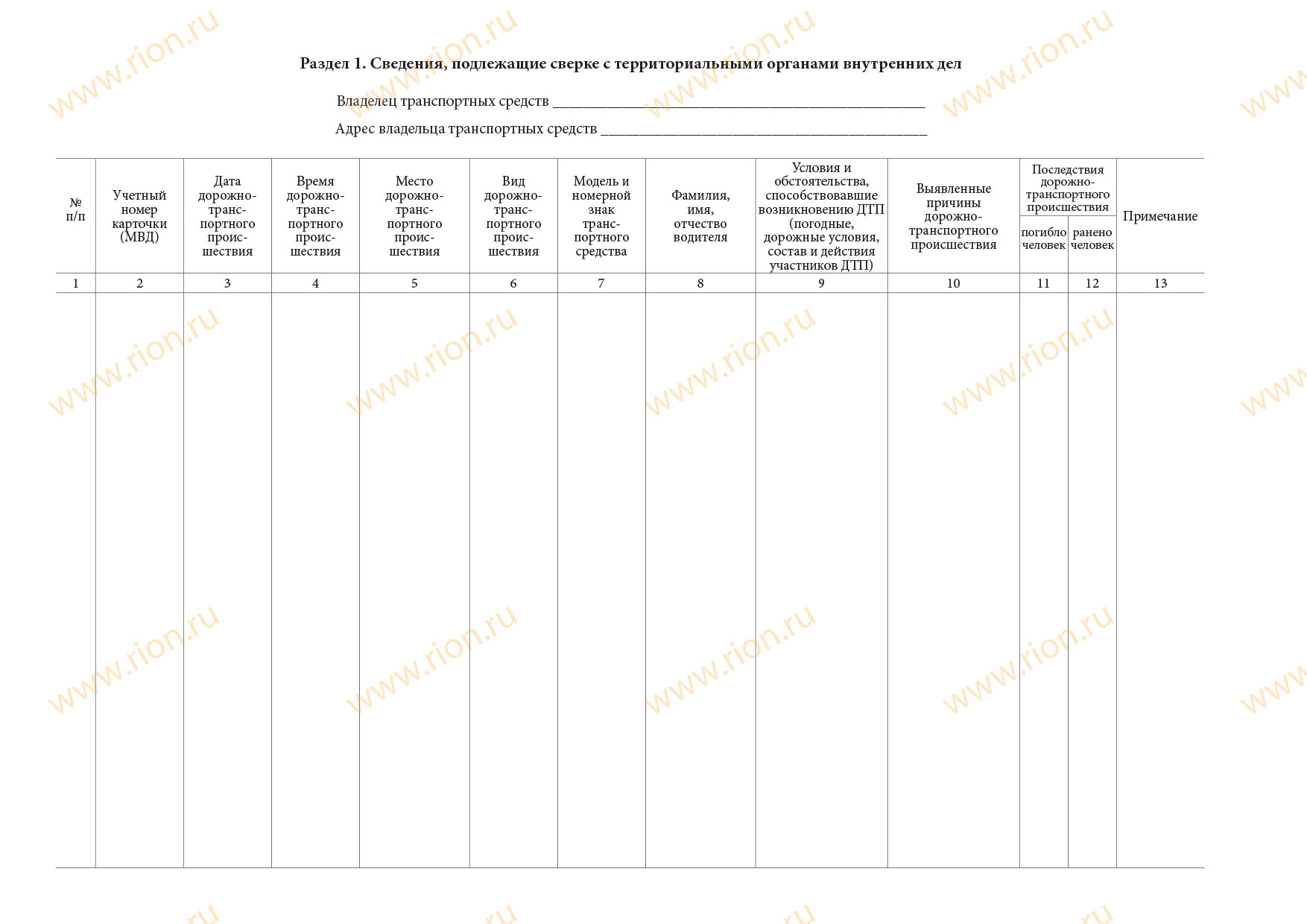 Журнал учета дорожно-транспортных проишествий Макет RA0859 ~ Типография ...