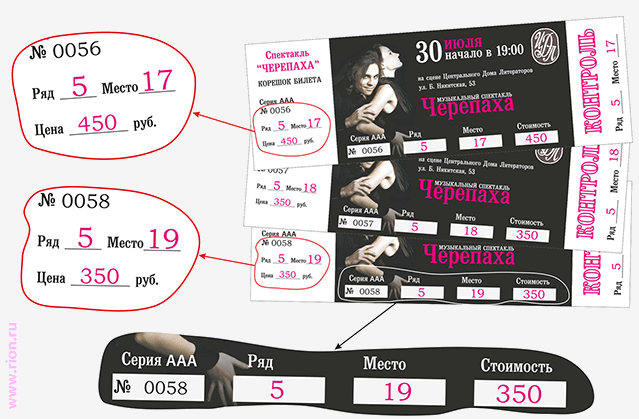 Нумерация  рядов, мест на билетах